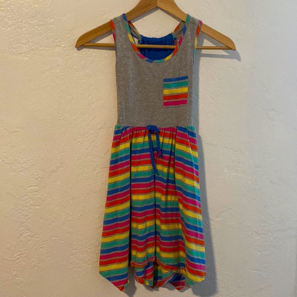 ☀️5/25☀️ Jona Michelle Girl’s Rainbow Gray Striped Sun Dress Size 10